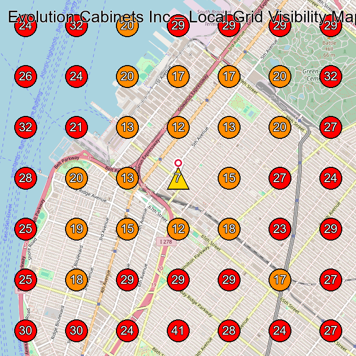 Evolution Cabinets Inc GeoGrid visibility map for Cabinet Maker in Brooklyn